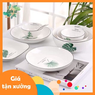 Bát, đĩa sứ green hoa văn lá xanh HÀNG SẴN - VS54