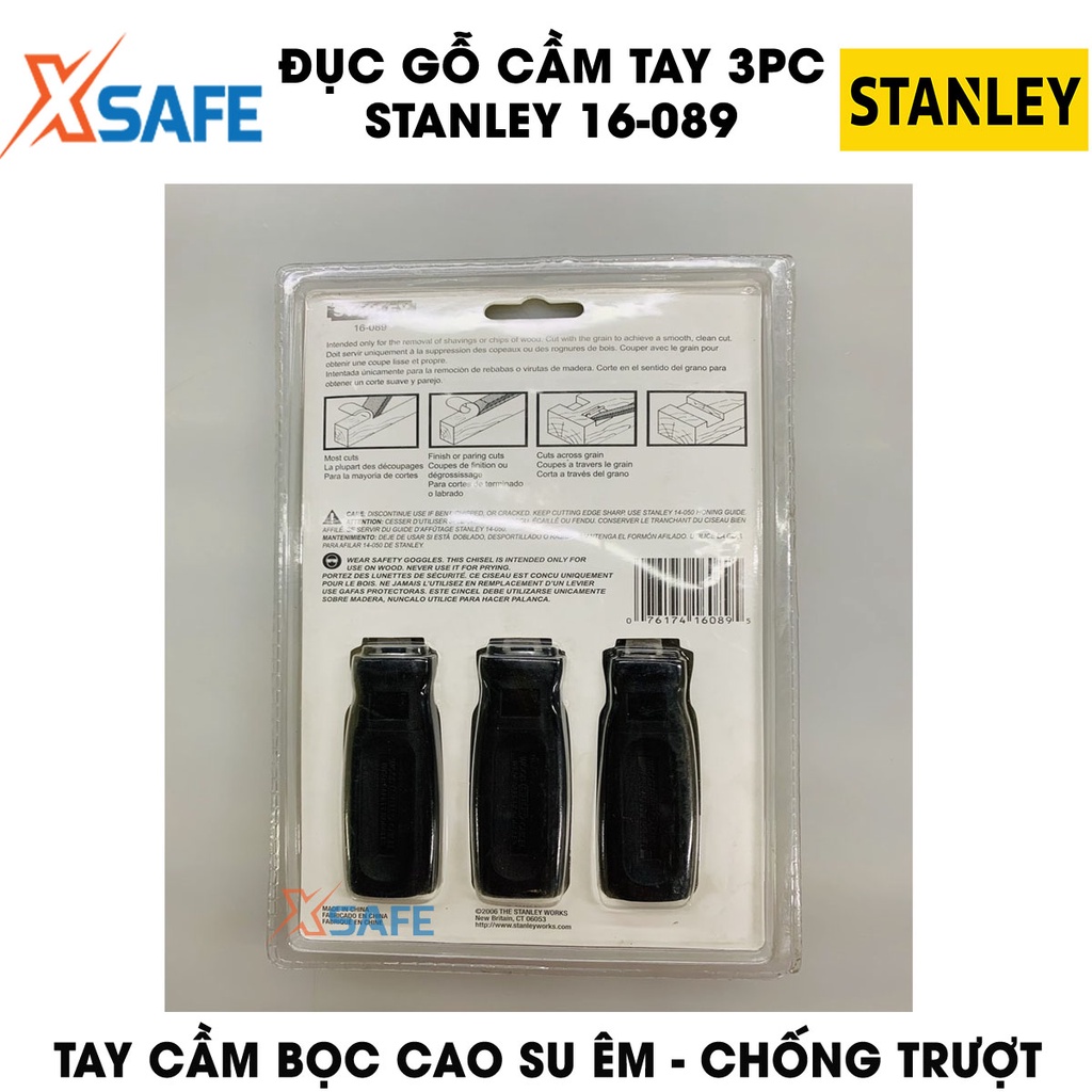 Bộ 3 đục gỗ cầm tay STANLEY 16-089 Mũi đục gỗ 3 kích thước, mũi thép cứng cáp không gỉ, thiết kế nhỏ gọn, tay cầm cao su