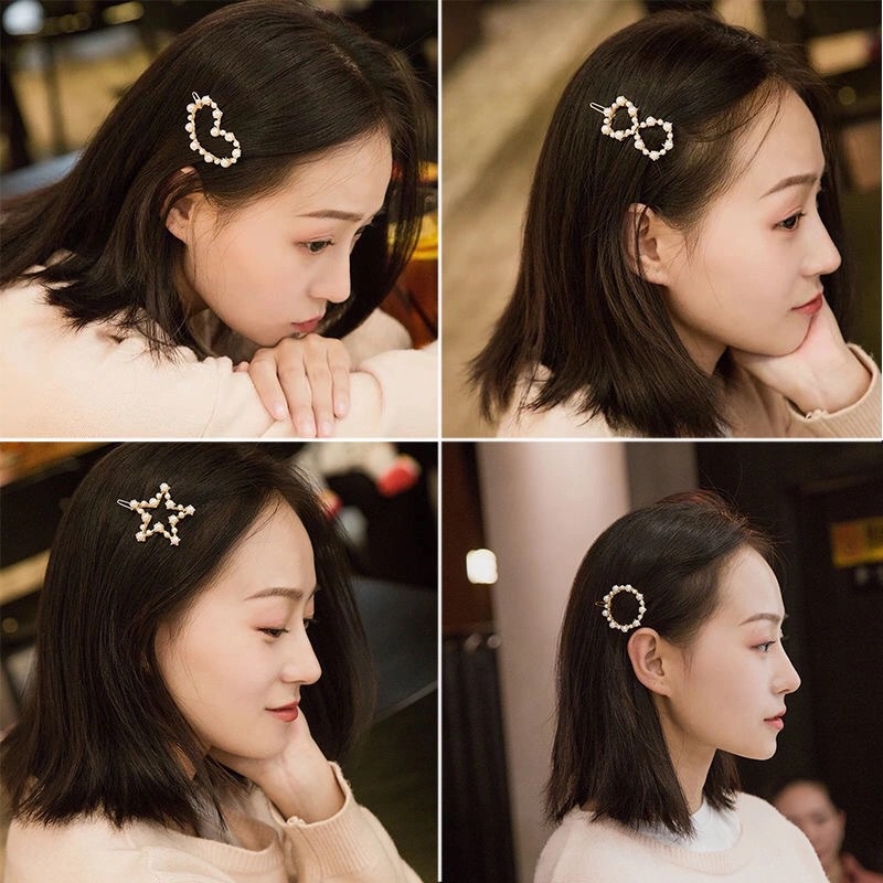 [5 mẫu] Kẹp tóc mái ngố hình học đính ngọc trai nhân tạo KT31-6