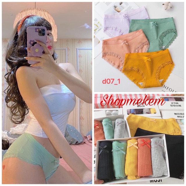 Hộp 5 quần lót cotton viền ren kháng khuẩn ms07