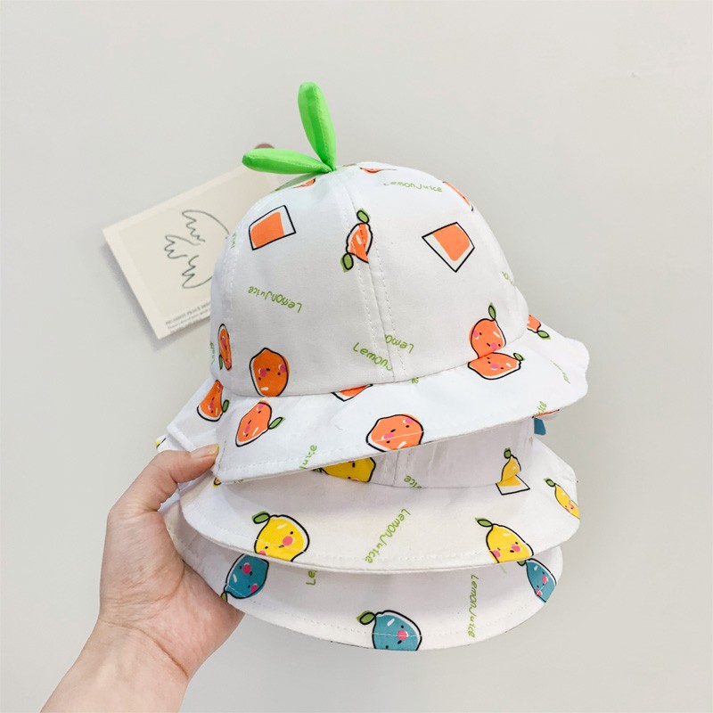 [Mã FASHIONCB264 giảm 10K đơn bất kỳ] Printed Bean Sprouts Sunbath Hat For Baby Girl Cute Flat-edge Fisherman Hat