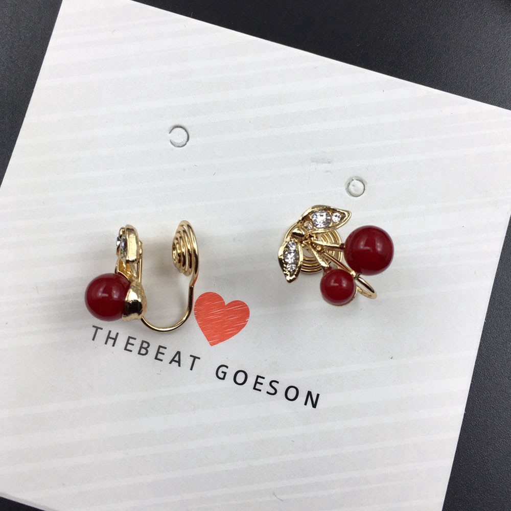Khuyên kẹp vành tai hình quả Cherry đỏ dễ thương không xỏ lỗ cho nữ