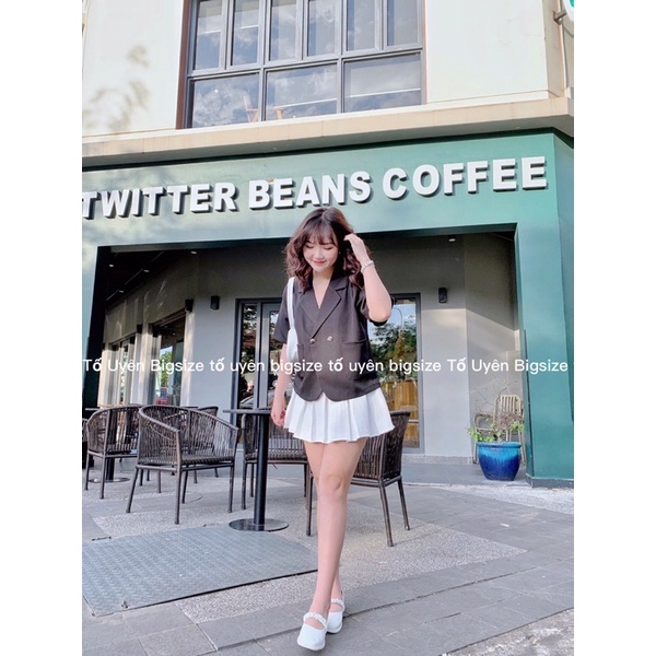 (T.U Bigsize 50-80kg) Áo Blazer Dáng Ngắn Cộc Tay Vạt Cong 1 Lớp #43