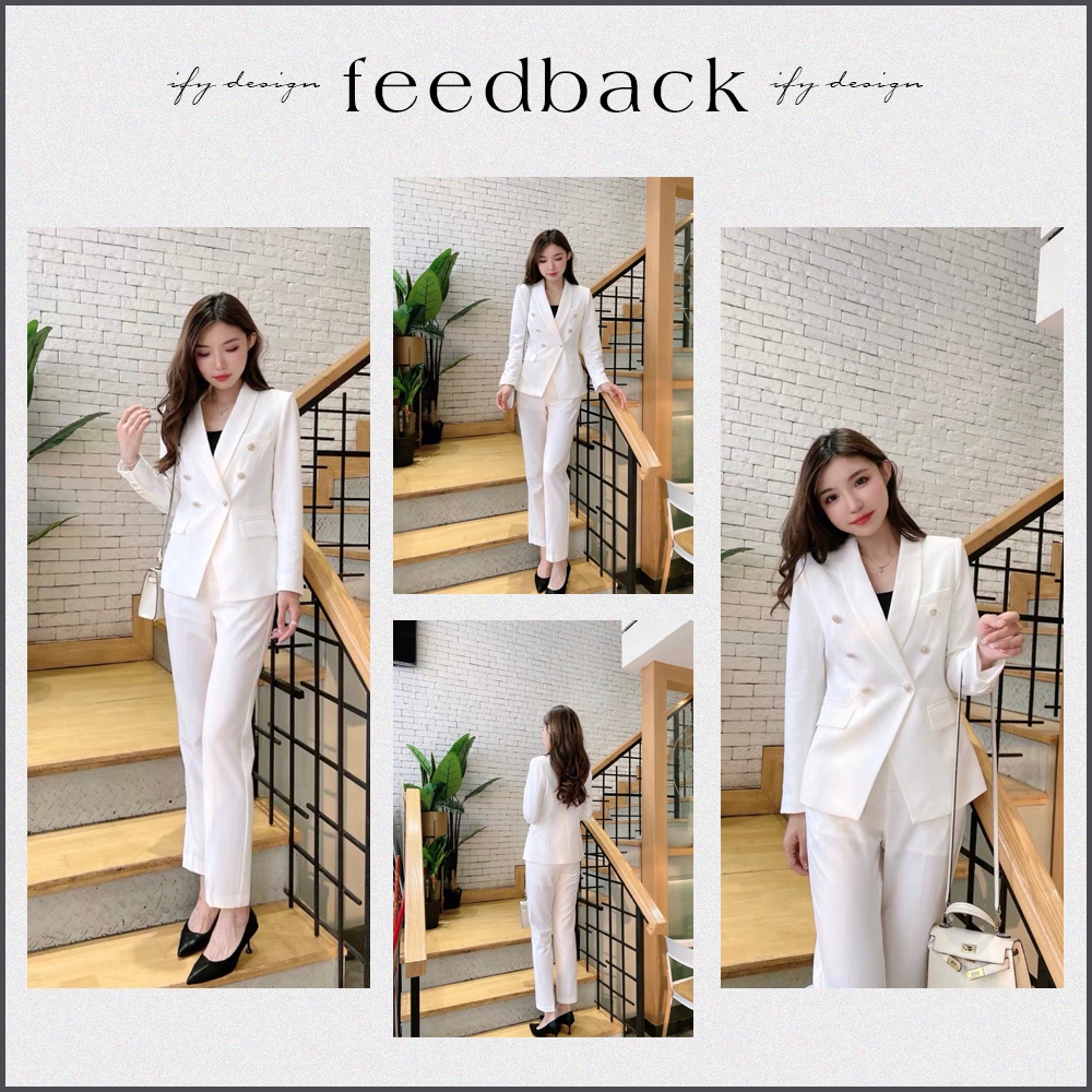 Áo khoác vest blazer nữ màu trắng cổ sam, túi cơi ngưc IFY Deisgn FS260A