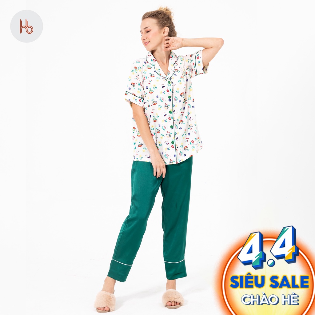 Set đồ bộ dài tay ngắn mặc nhà cổ pijama Hibi HB106 - Quần có túi