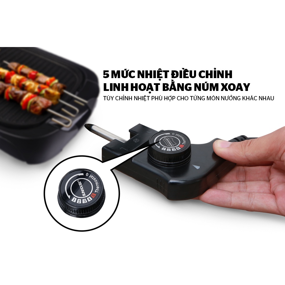 Bếp nướng điện Sunhouse SHD4602, Công suất 2000W, Vung kính chống bắn, Khay hứng mỡ inox, Bảo hành 12 tháng