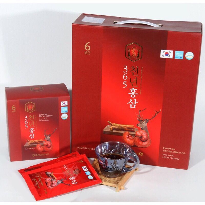 Nước uống Hồng sâm nhung hươu linh chi 365 Hansusam (70ml x 60 gói)