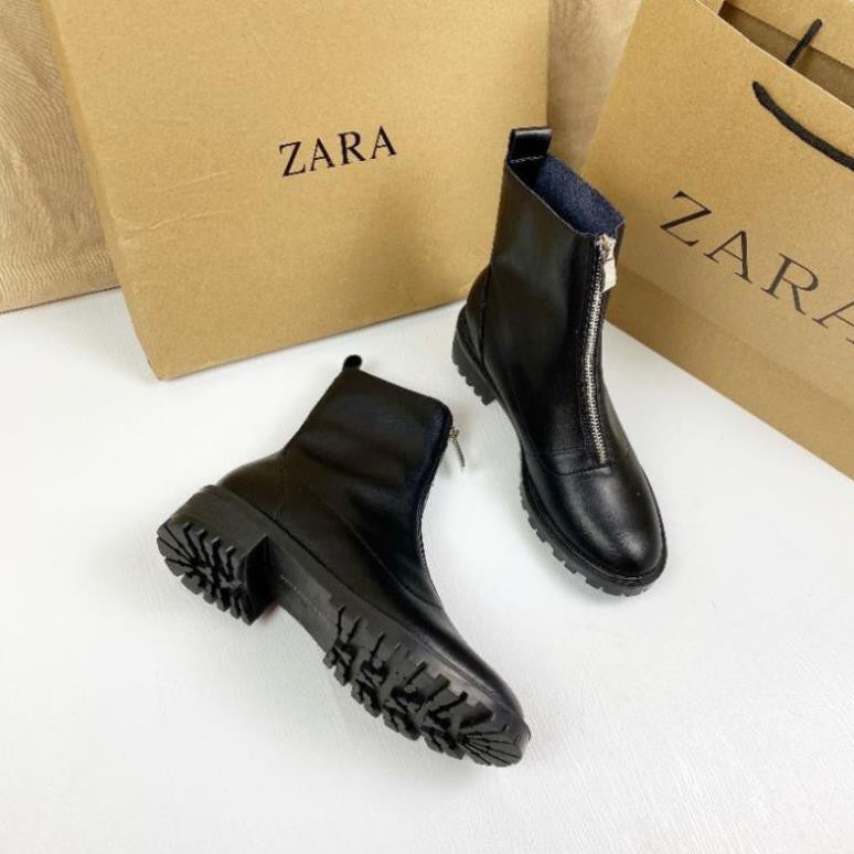 XK(VIDEO) Boot Cổ Lửng Zara Đế 5p Kéo Khoá Trước Da Mềm Lót Êm Fullbox Cao Cấp