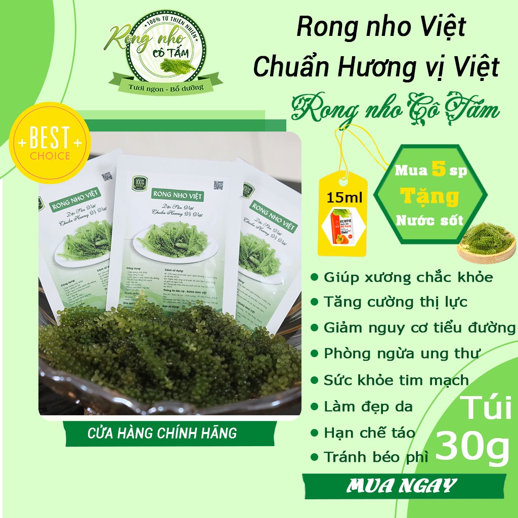 Rong nho biển, rong nho khô - gói 30g,𝑭𝑹𝑬𝑬𝑺𝑯𝑰𝑷, rong nho tách nước, rong nho Việt (mua 5 tặng nước sốt)