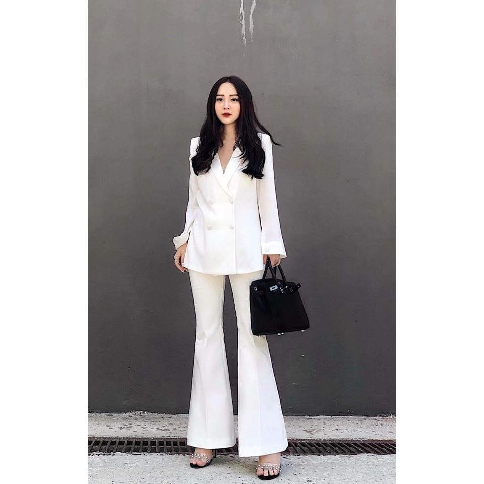 Áo quần kiểu áo vest suông tay dài quần ống loe