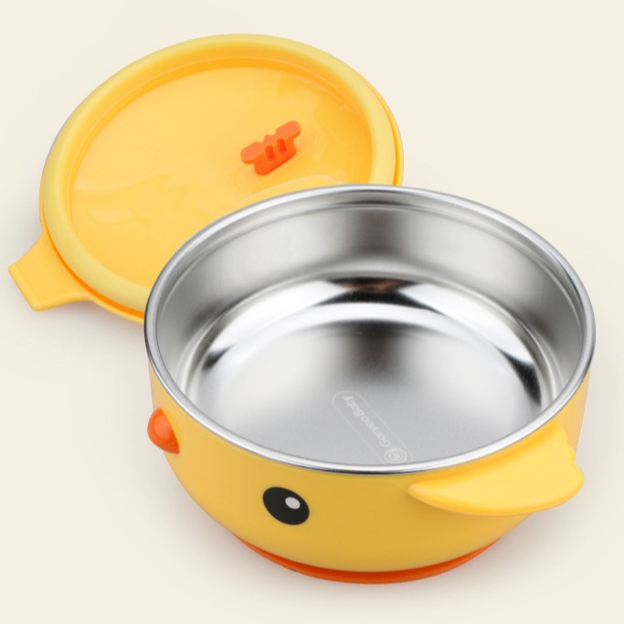 Bát Ăn Dặm Cho Bé  Goryeo Baby inox 304, có nắp giữ nhiệt, đế hút chân không, chống rơi vỡ 350ml - TIMIKID