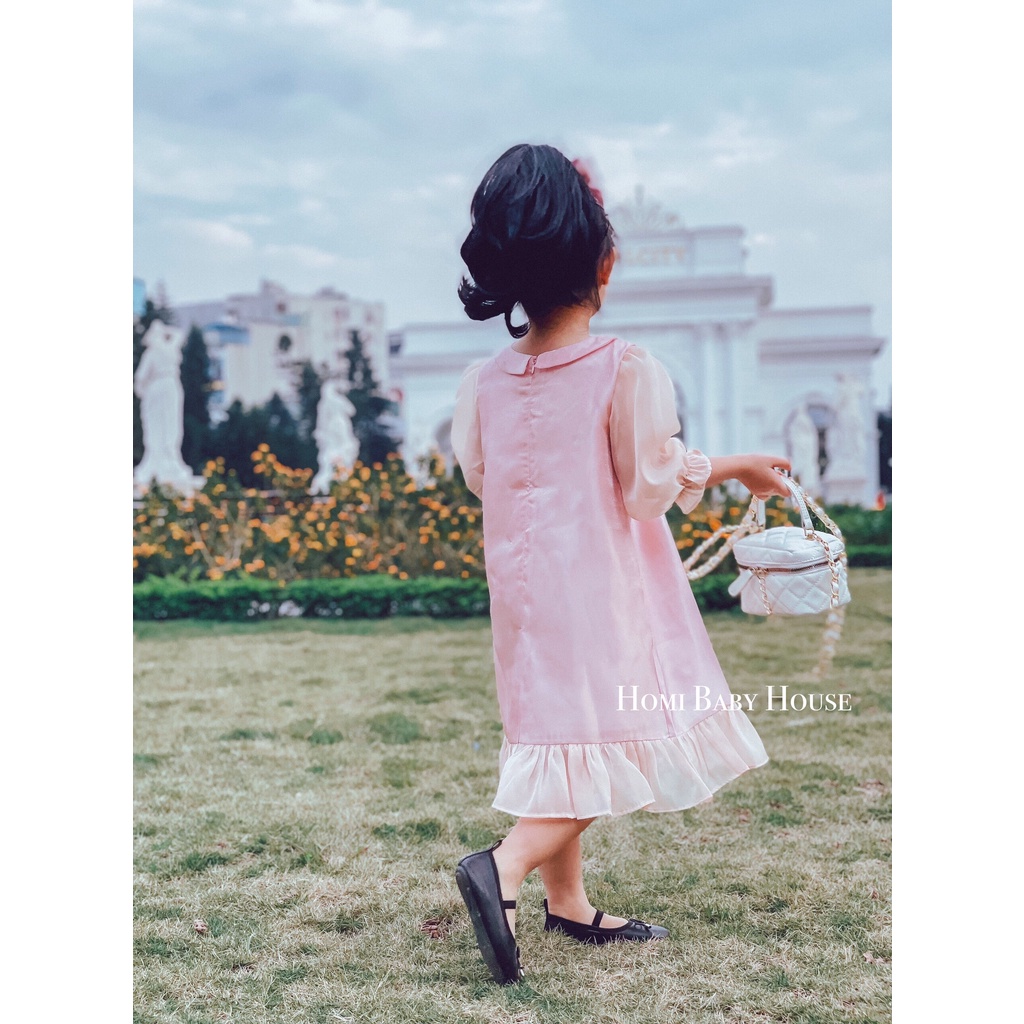 Đầm công chúa HOMI BABY HOUSE váy bé gái công chúa tay dài nơ đen màu hồng/vàng