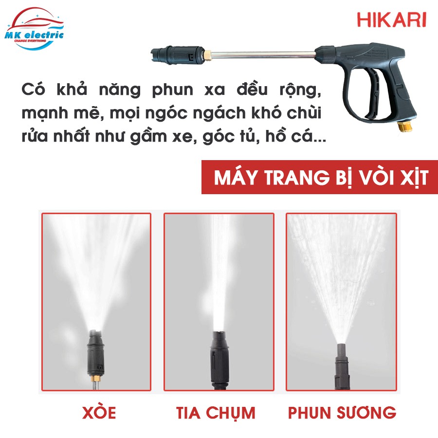 [ BH 24 THÁNG ] Máy rửa xe mini I Máy rửa xe cao áp HIKARI 2000W HK-H3 - Có áp chống giật + Chống cháy