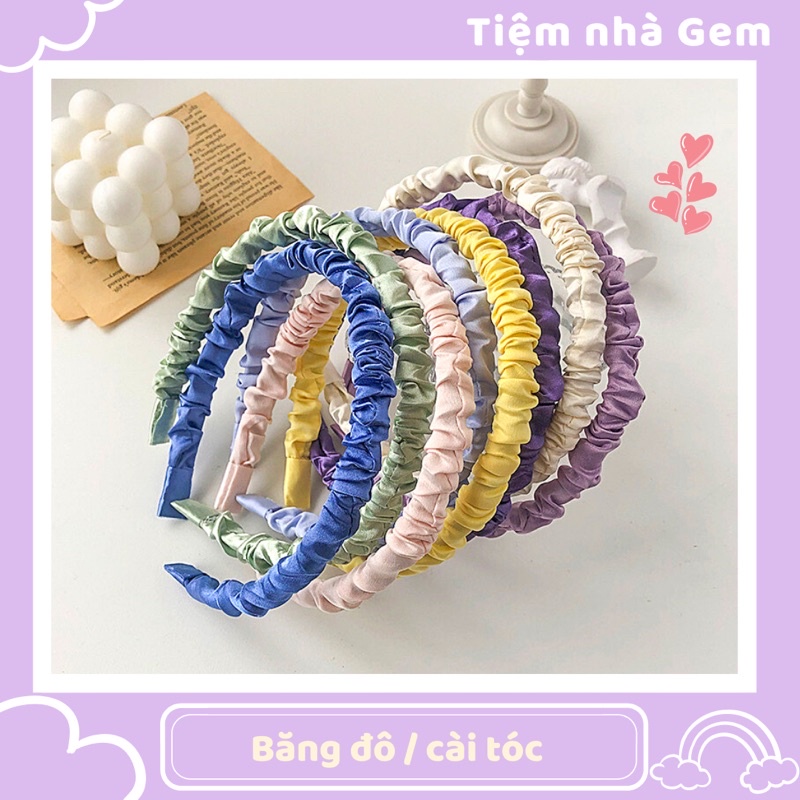 Băng đô cài tóc xếp ly màu pastel dễ thương phong cách Hàn Quốc