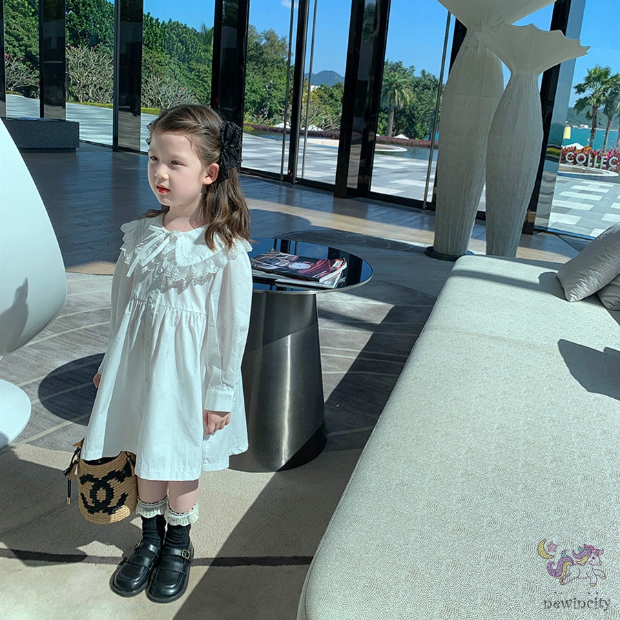 Đầm Công Chúa Cổ Búp Bê Phối Ren Phong Cách Hàn Quốc Ngọt Ngào Cho Bé Gái