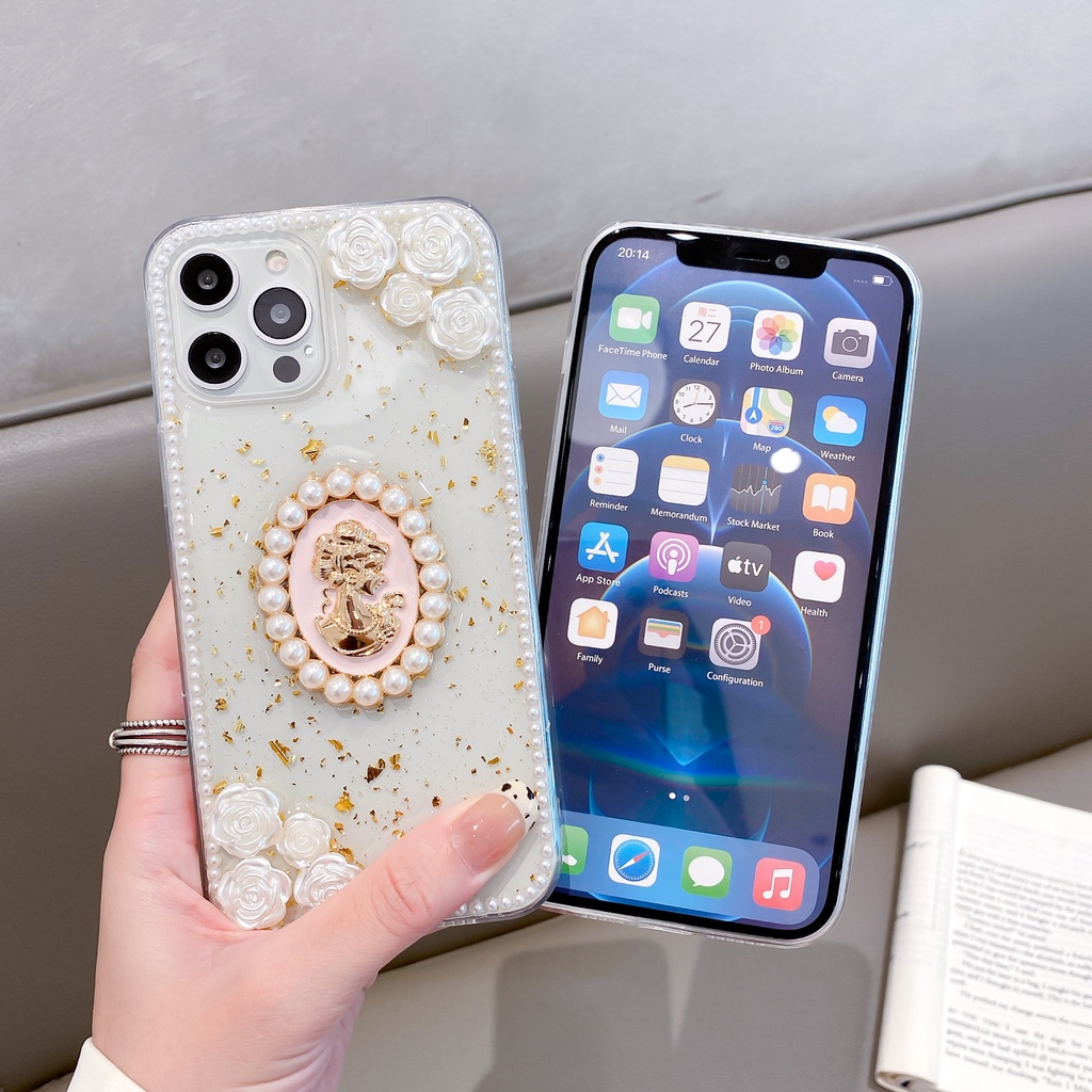 Ốp điện thoại đính ngọc trai giả thích hợp cho iPhone 14 13 pro max 1112 pro max x xr xs max 7 8 plus 8g 7g 7/8+
