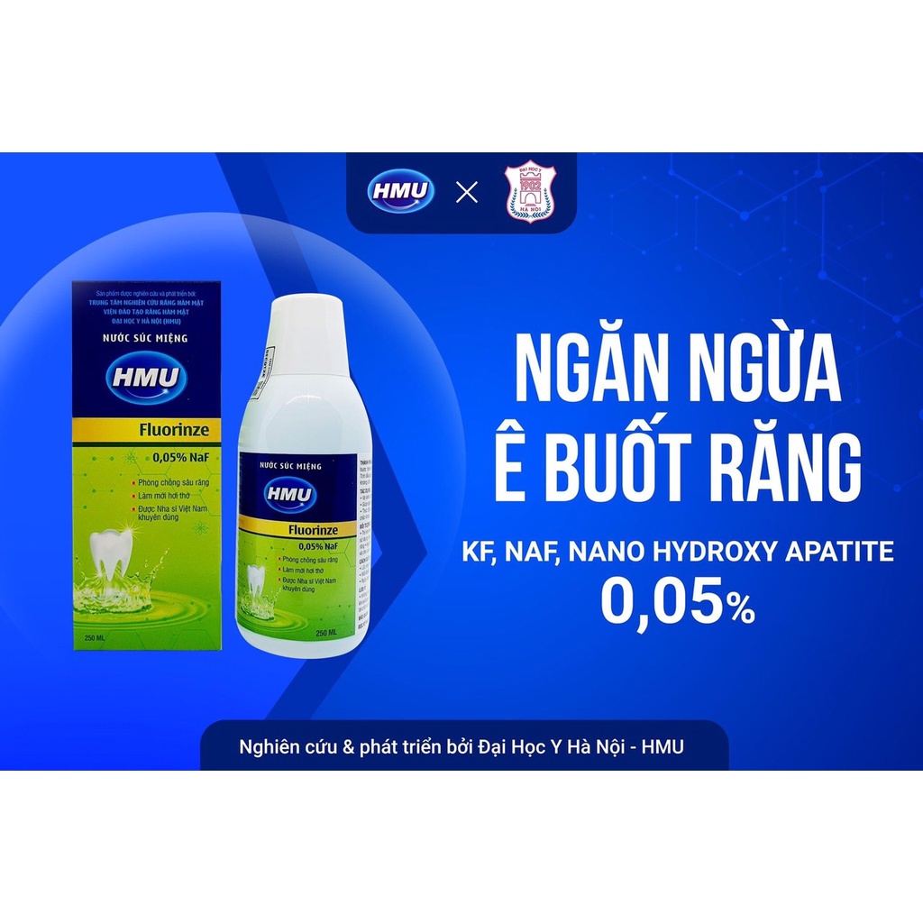 Nước súc miệng HMU Fluorinze 0,05% NaF 250ml của Đại học Y Hà Nội