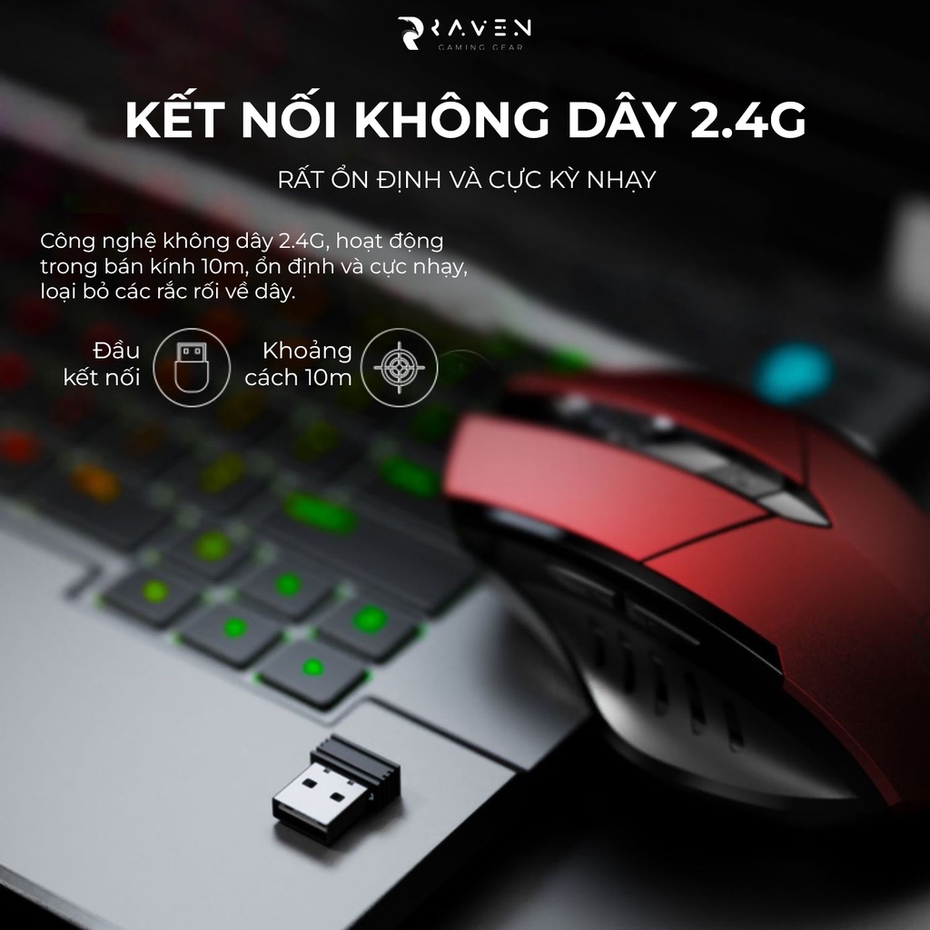 Chuột máy tính không dây gaming INPHIC PM6, chuột wireless chơi game pin sạc - Raven Gear