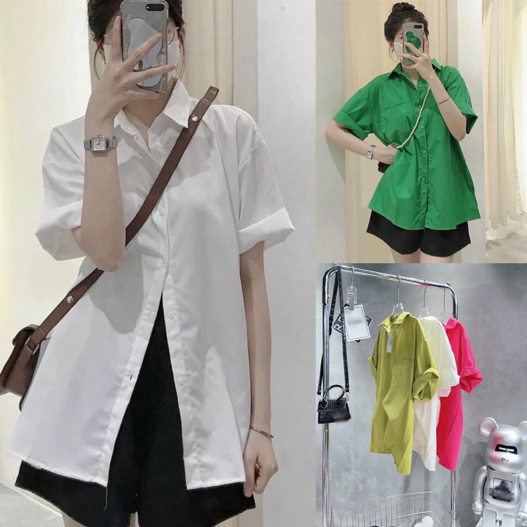 Áo Sơ Mi Nữ Tay Lỡ Form Rộng 1 Túi Nhiều Màu Beveda