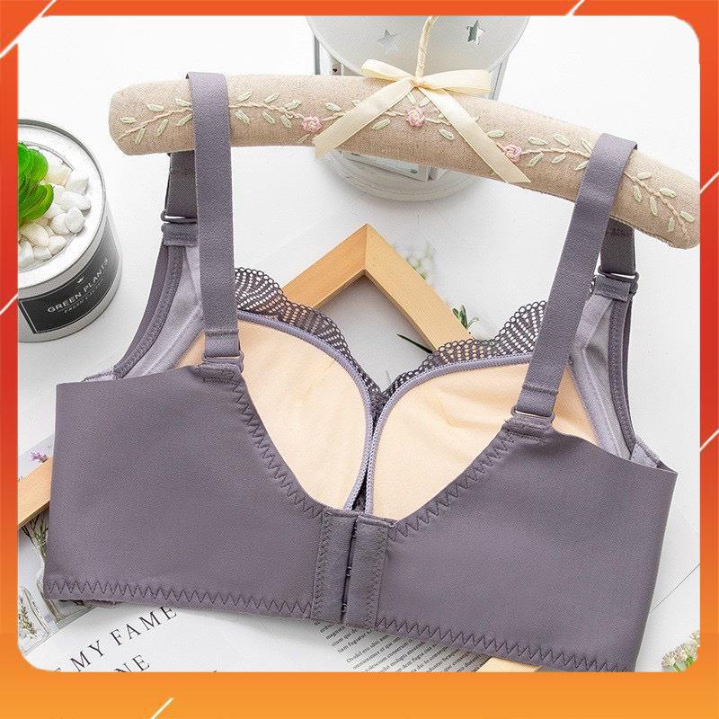 Áo lót nữ cao cấp siêu mềm không gọng nâng ngực quai áo bản to đệm mút 3cm phối ren tiểu thư A19085