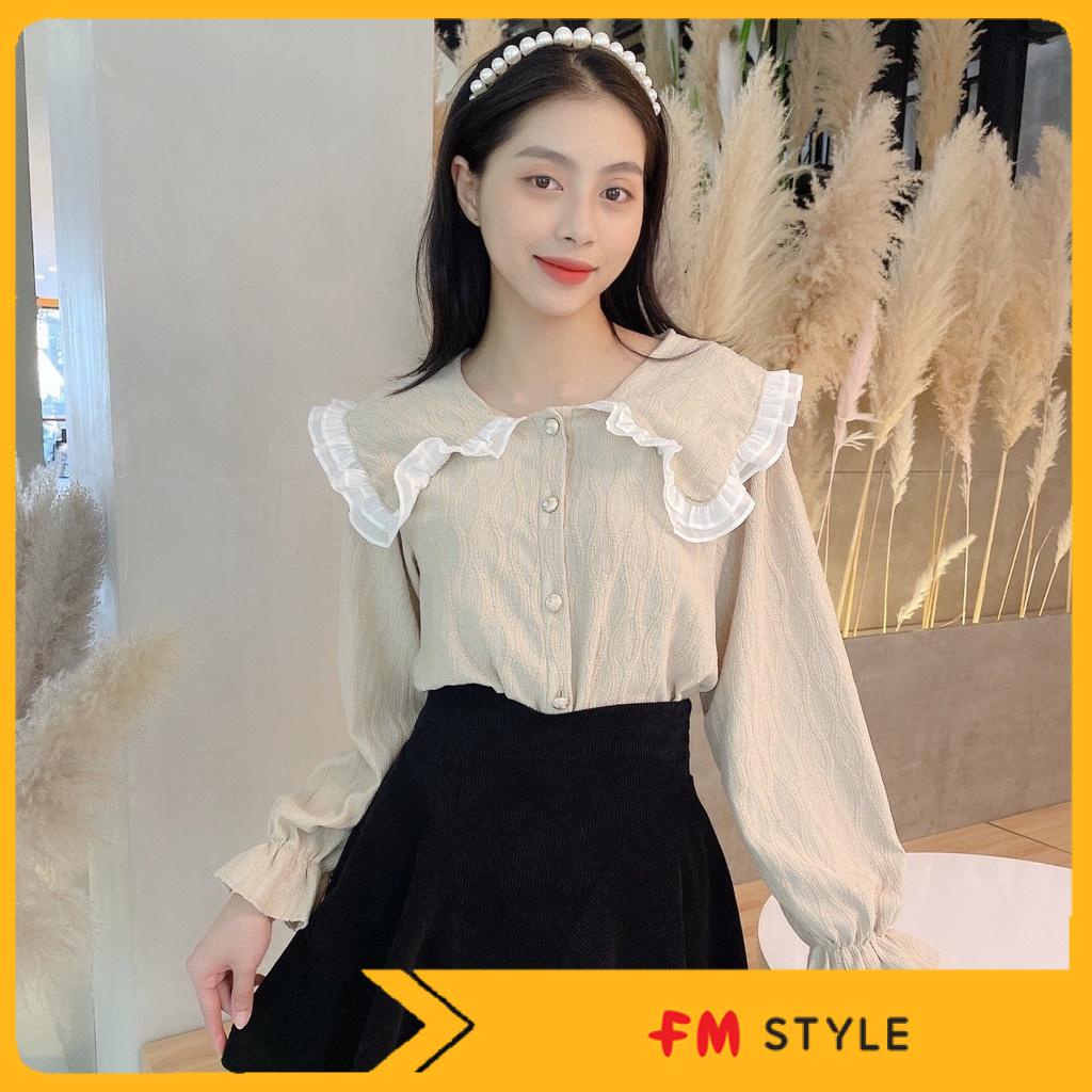 Sơ mi tay dài hoạ tiết nổi cổ phối bèo 5 nút ngọc 211126702