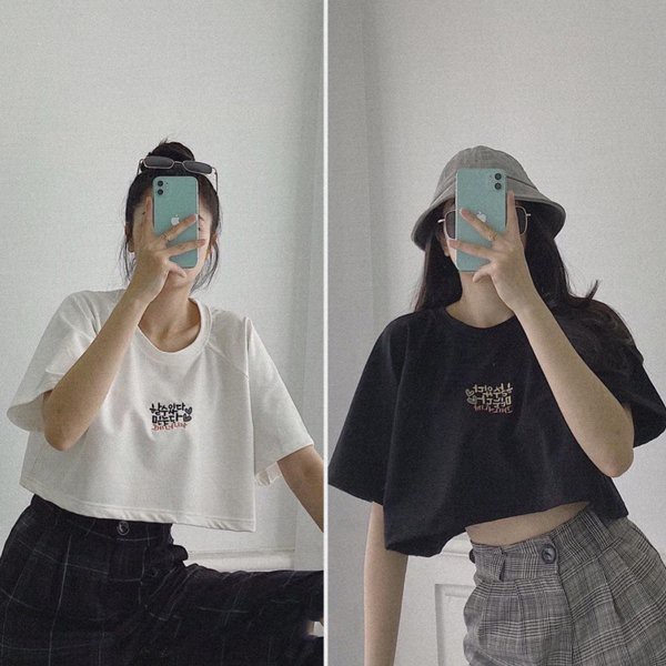 Áo croptop thun tay ngắn nữ thêu chữ Hàn Quốc form ngắn vải mềm mịn cao cấp chính hãng siêu xinh freesize dưới 60kg | BigBuy360 - bigbuy360.vn