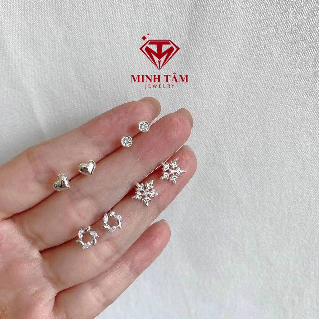 Bông tai nụ bạc ta lá nguyệt quế,Khuyên tai bạc nụ tròn lá nguyệt quế-Minh Tâm Jewelry