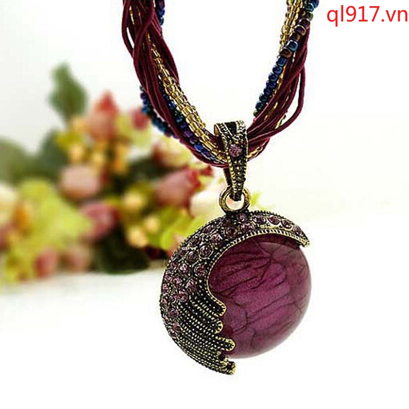 Dây Chuyền Đính Đá Xanh Phong Cách Bohemian