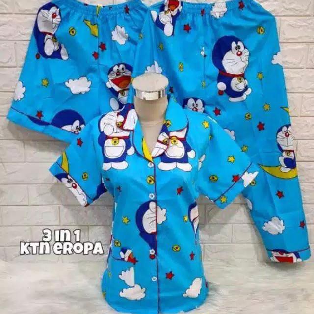 Bộ Đồ Ngủ 3 Trong 1 In Hình Doraemon / Mặt Trăng / Quả Thông Xinh Xắn Cho Người Lớn