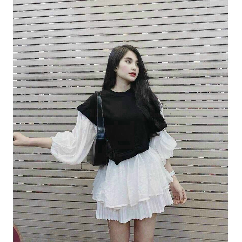 [RẺ VÔ ĐỊCH]Áo Babydoll Chất Voan Lụa Phối Len Gân Bao đẹp BG81220