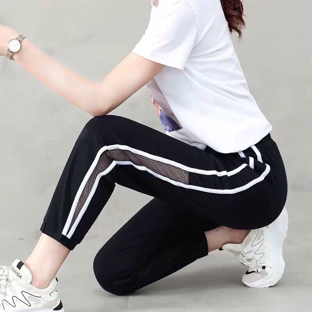 Quần Jogger nữ phối sọc lưới cá tính [FREE SHIP] hàng loại đẹp