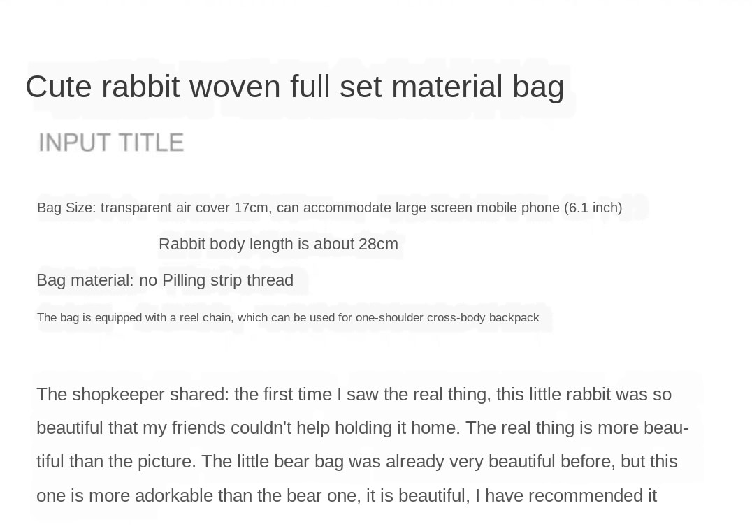 Handmade woven bag DIY material bag shoulder transparent backpack cute cartoon bunny homemade