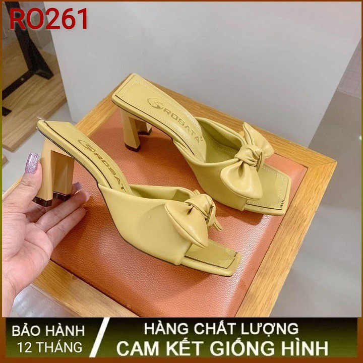 Dép nữ quai ngang cao gót 6p hàng hiệu rosata hai màu đen vàng ro261