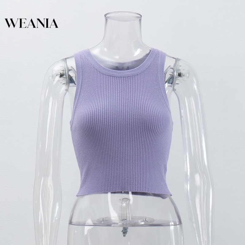 Áo Tank Top Dệt Kim Cổ Tròn Thiết Kế Đơn Giản Quyến Rũ Cho Nữ