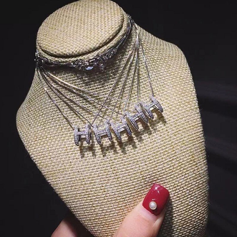 Vòng cổ ngắn mặt chữ H đính đá kim cương nhân tạo phong cách Hàn Quốc thời trang nữ