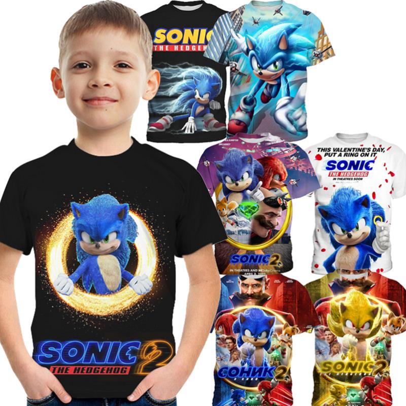 Áo Thun Ngắn Tay In Hình Sonic 3D Thời Trang Mùa Hè Dành Cho Bé Trai 3-14 Tuổi