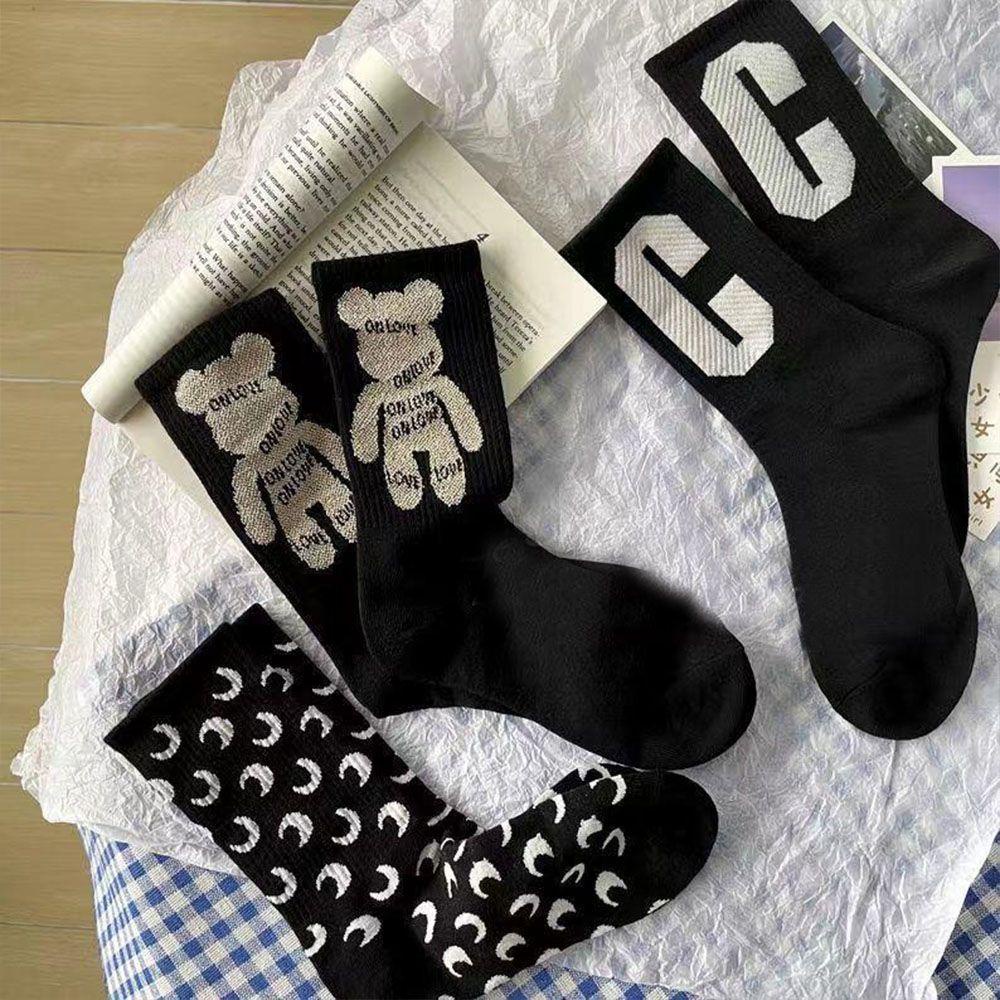 Vớ Cotton Cổ Cao In Họa Tiết Chữ C / Mặt Trăng / Gấu Dễ Thương Thời Trang Cho Nữ