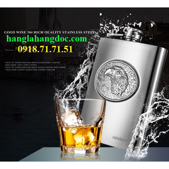 Bình rượu inox Honest 8oz (240ml) logo đại bàng sang trọng