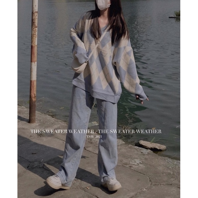 Áo len KẺ TRÁM CỔ V form oversize ( Ảnh thật )