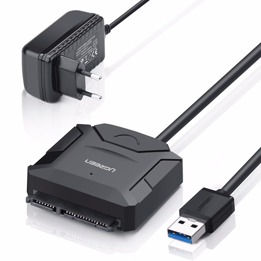 Cáp đọc dữ liệu ổ cứng USB 3.0 sang SATA Ugreen 20611 - 20231 kèm dây nguồn 12V2A dài 50cm - HapuStore