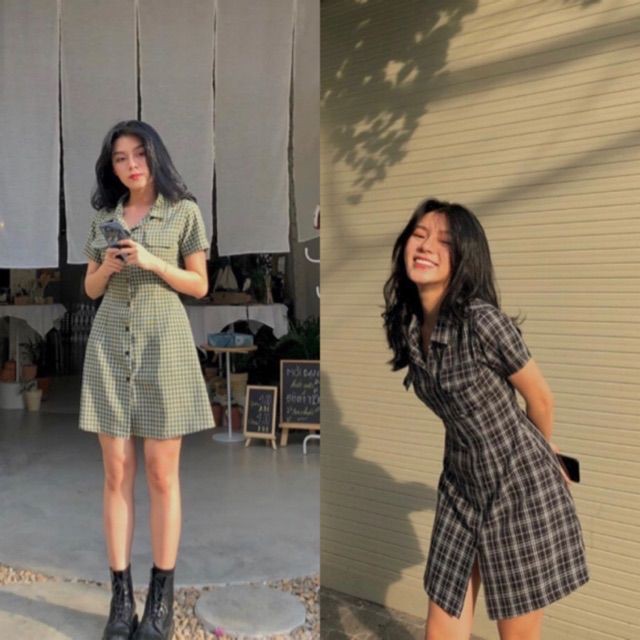 váy  [ BEST SELLER] ĐẦM TAY BỐ CARO 2 MÀU NHƯ HÌNH SIÊU XINH SAMMY DRESS