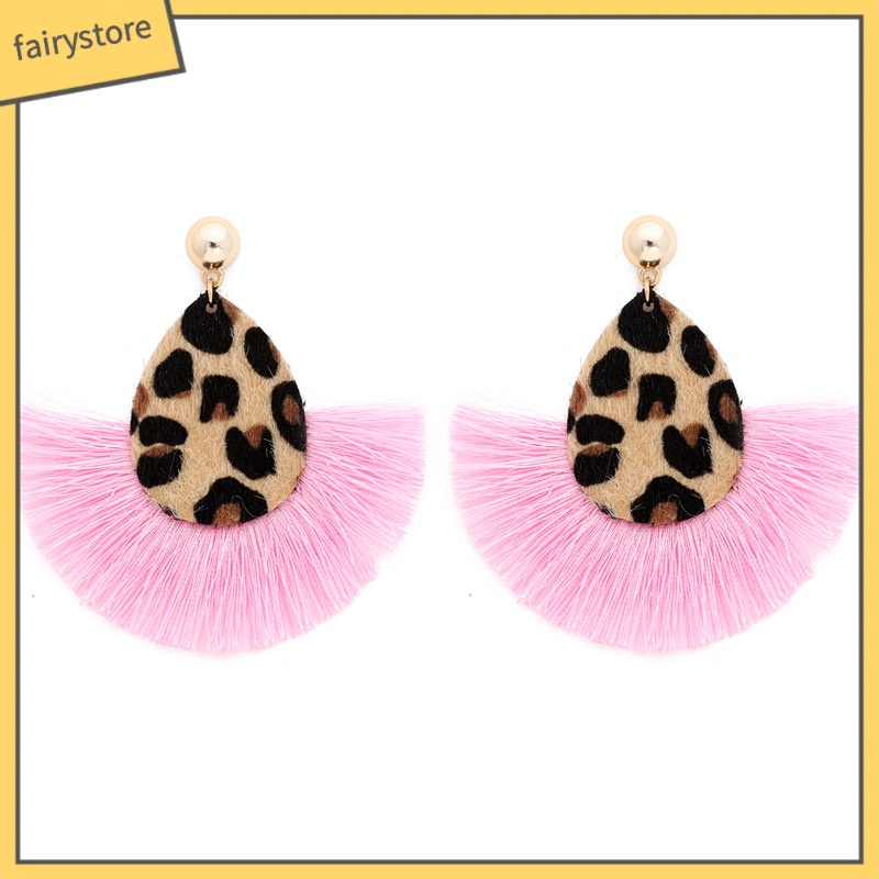 Hoa Tai Dáng Dài Phối Tua Rua Họa Tiết Da Báo Cá Tính