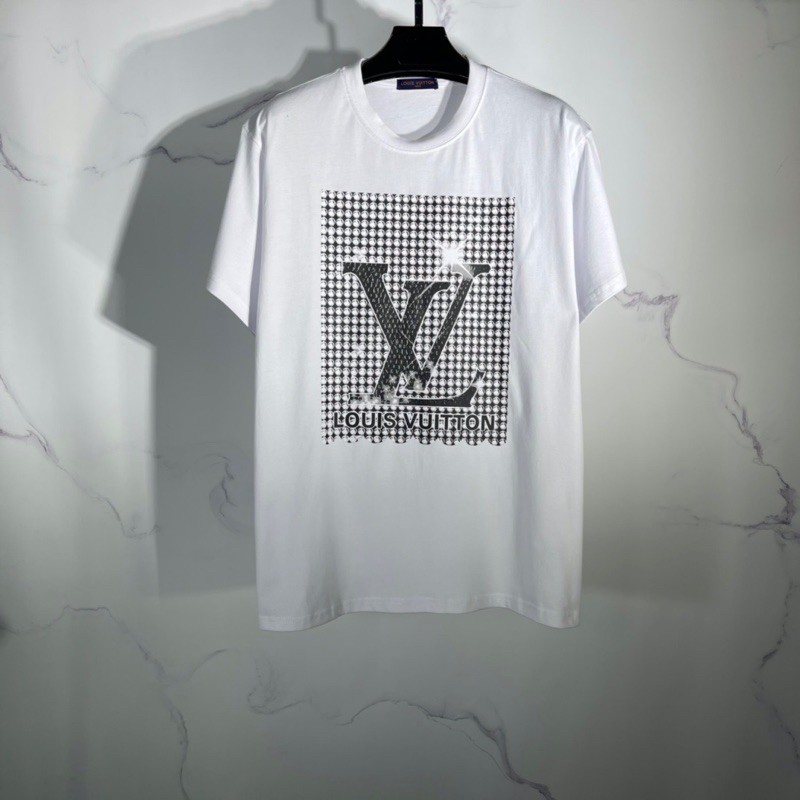 Áo thun nam tay ngắn hình logo LV đính đá thương hiệu cao cấp Louis Vuitton