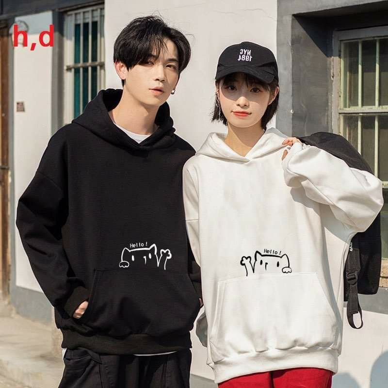 Áo đôi hodie nỉ  nam nữ mèo dơ tay