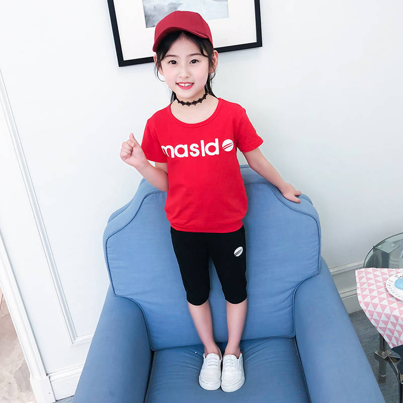 Spot girls' summer suit 2021 new children's summer foreign style short sleeve sports two piece suit for 12-year-old girl