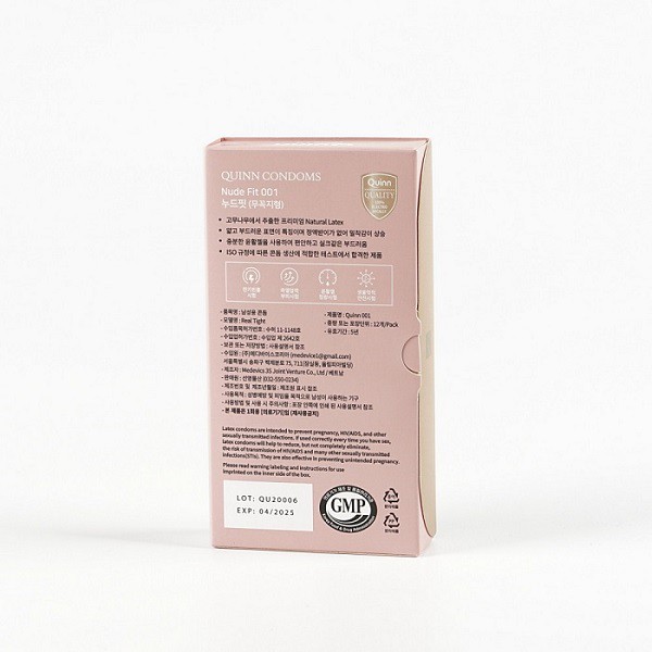 Bao Cao Su Hàn Quốc Siêu Mỏng Quinn Nude Fit 001 - Ôm Sát, Chống Tuột - Hộp 12 cái