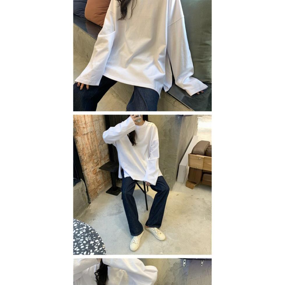 (Kèm ảnh thật) Áo Longsleeves xẻ tà, JACKLANE, Áo nam nữ dài tay oversize trơn Unisex Jack lane TB0014