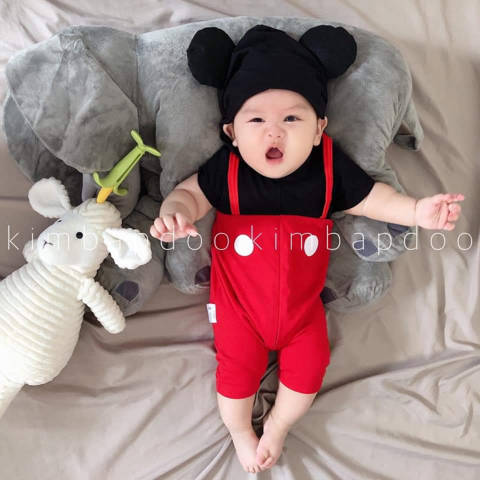 Bộ Bodysuit Đùi Liền Nón Dây Kéo Cao Cấp Hình Chuột Cho Bé - Mihababy - BDSDUILIENNON_CHUOTDEN