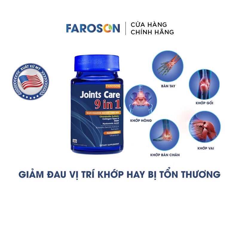FAROSON JOINTS CARE 9 IN 1   vien uong giúp bổ xương khớp, giảm đau khớp, viêm khớp và tái tạo sụn khớp.