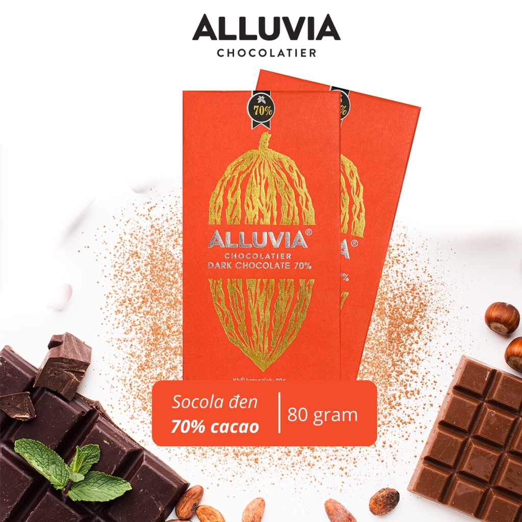Socola đen nguyên chất 70% cacao đắng vừa Alluvia Chocolate Việt Nam thanh Dark Chocolate 70% cacao